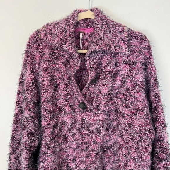 Free People Stellar Eyelash Button Quarter Sweater Shocking Pink Purple Small - Picture 2 of 6